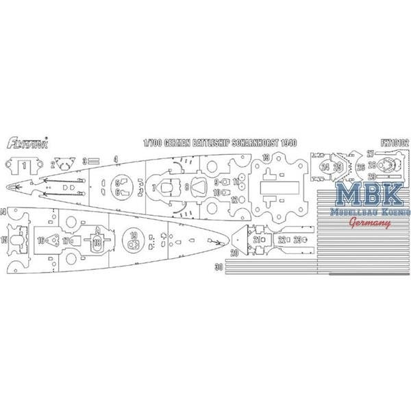 Masque de peinture FlyHawk Model FH710102 Scharnhorst 1940 (Flyhawk FH1147) 1/700