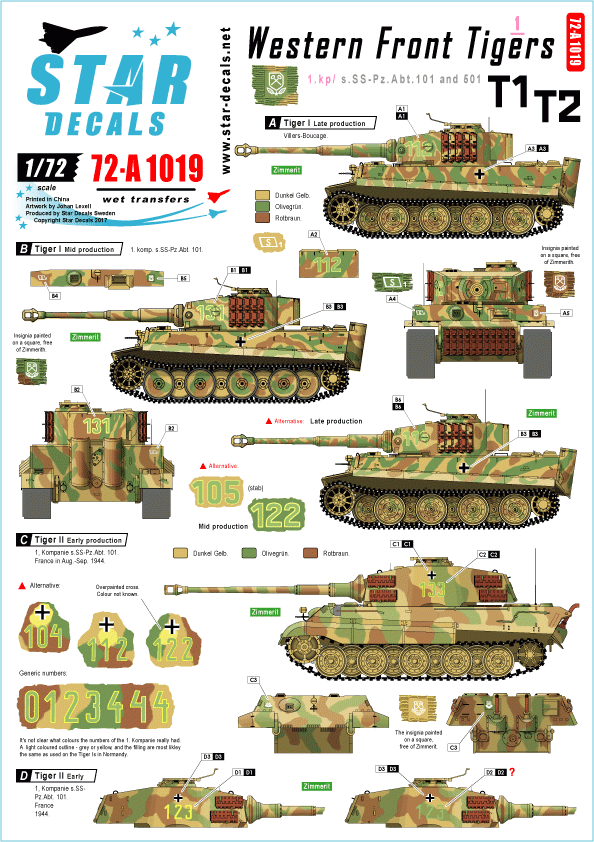 Star Decals 72-A1019 Western Front Tigers #1 1/72