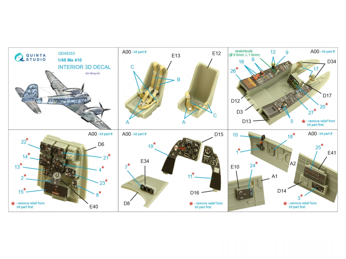 Quinta Studio QD48353 Me 410 3D-Printed &amp;amp; coloured Interior on decal paper (Meng) 1/48 – imagen 2
