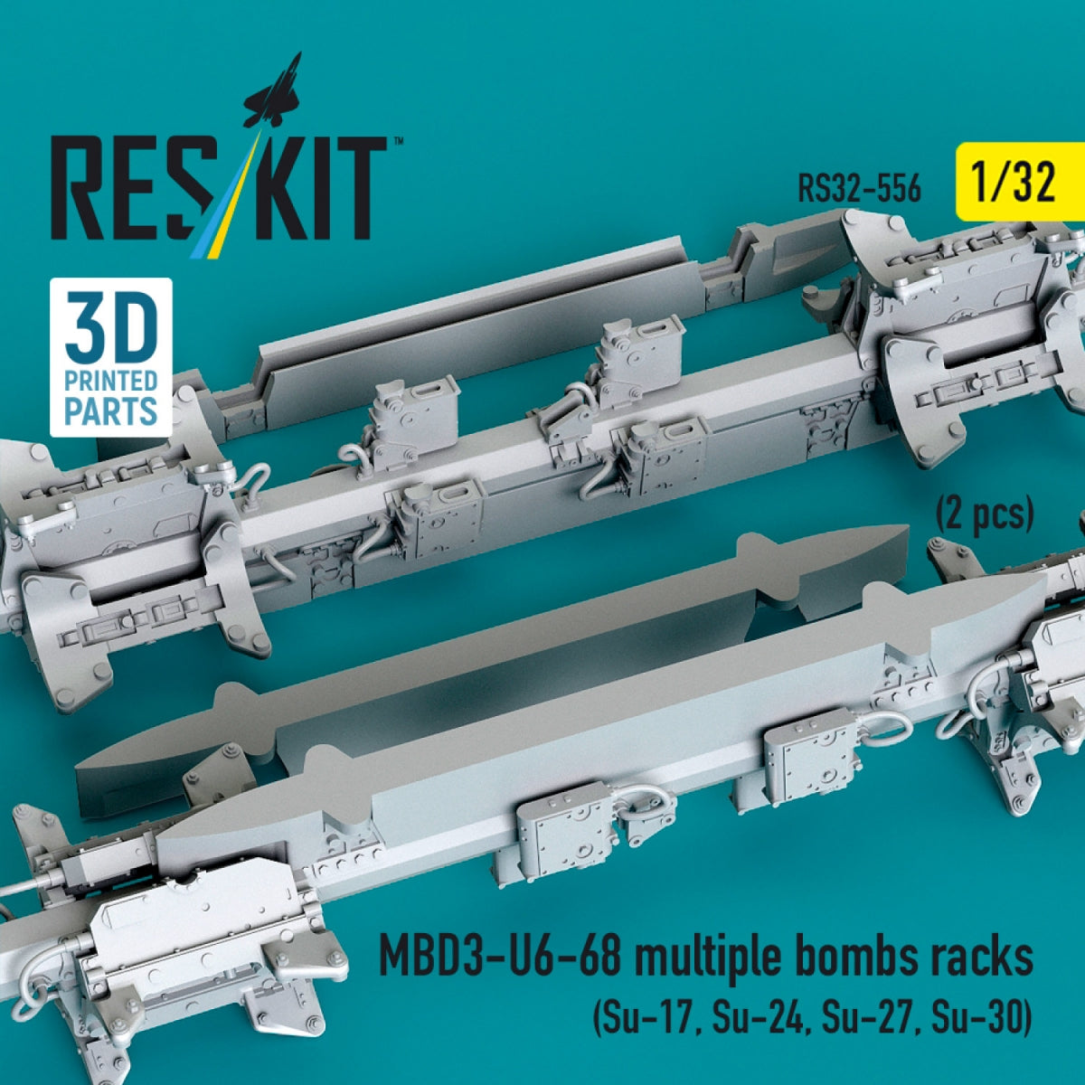 RESKIT RS32-0556 MBD3-U6-68 multiple bombs racks (2 pcs) (Su-17, Su-24, Su-27, Su-30) (3D Printed) 1/32