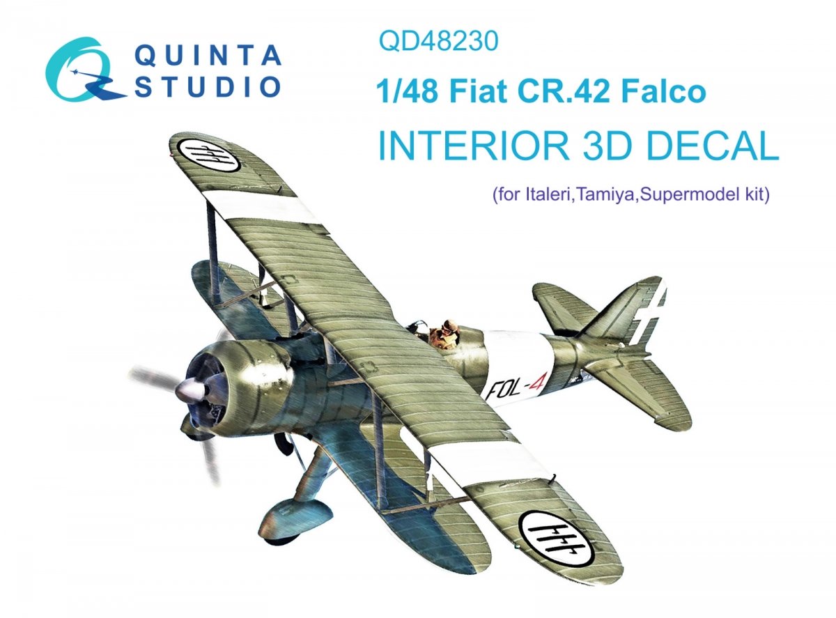 Quinta Studio QD48230 Fiat CR.42 3D-Printed &amp; colored Interior on decal paper (Italeri) 1/48