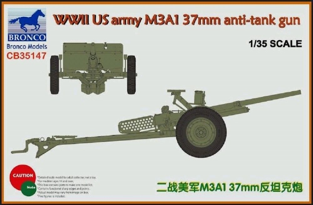 Bronco CB35147 Canon antichar M3A1 de 37 mm de l&amp;#39;armée américaine (Seconde Guerre mondiale) à l&amp;#39;échelle 1/35