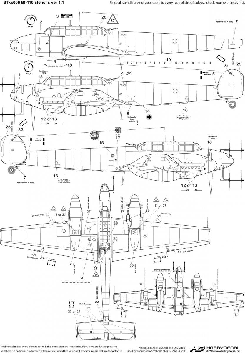 HobbyDecal ST48006V2 Bf-110 Stencils ver 1 1/48 – image 2