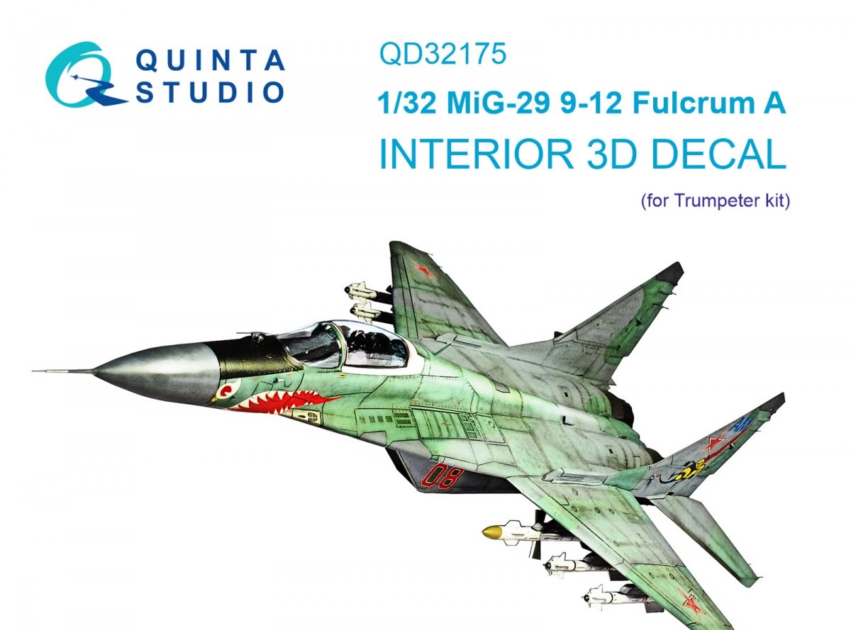 Quinta Studio QD32175 MiG-29 9-12 Fulcrum A 3D-Printed &amp;amp; coloured Interior on decal paper (Trumpeter) 1/32