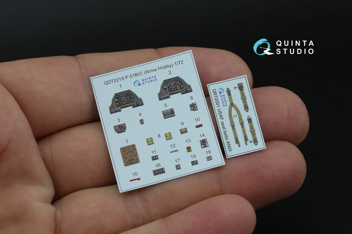 Quinta Studio QD72219 P-51B/P-51C Mustang 3D-Printed &amp;amp; coloured Interior on decal paper (Arma Hobby) 1/72 – immagine 9