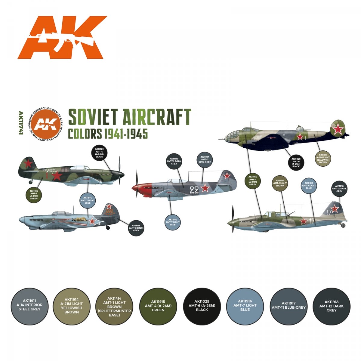 AK Interactive AK11741 Couleurs des avions soviétiques 1941-1945 8x17 ml – image 2
