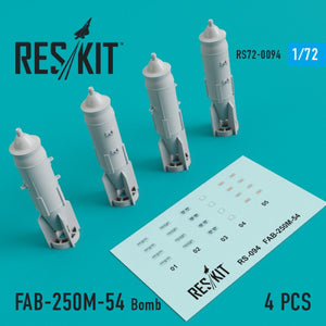 RESKIT RS72-0094 FAB-250M-54 BOMBS (4 PCS) 1/72