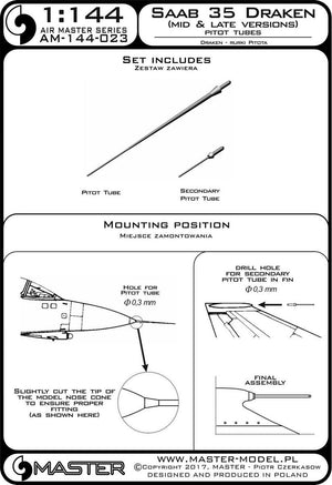 Master AM-144-023 Saab 35 Draken (Mid &amp;amp; Late Versions) Pitot tubes 1/144 – imagen 3