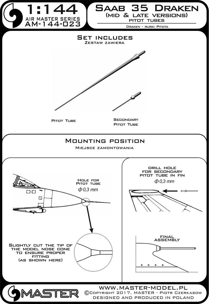 Master AM-144-023 Saab 35 Draken (Mid &amp;amp; Late Versions) Pitot tubes 1/144 – imagen 3