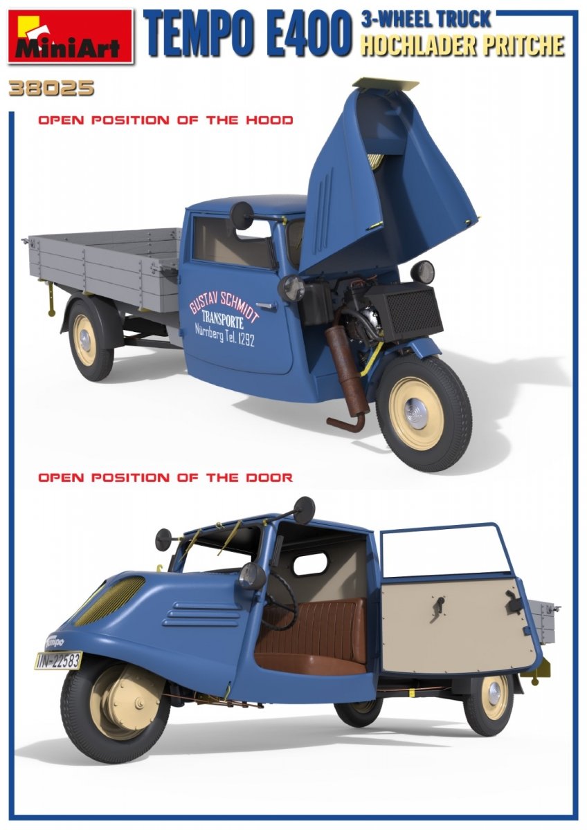 MiniArt 38025 TEMPO E400 HOCHLADER PRITSCHE 3-WHEEL TRUCK 1/35 – zdjęcie 4