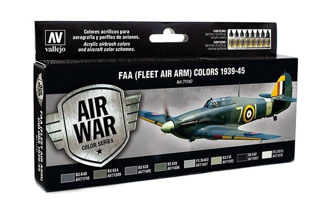 Coffret de 8 peintures Vallejo 71147 Model Air - Couleurs de la FAA (Fleet Air Arm) 1939-1945