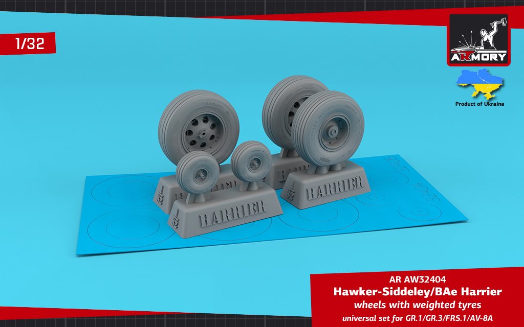 Armory Models AW32404 H.S. Harrier GR.1/GR.3/FRS.1/AV-8A wheels w/ weighted tyres 1/32