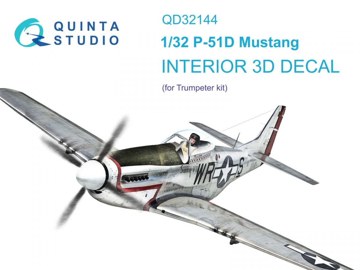 Quinta Studio QD32144 P-51D Mustang 3D-Printed &amp;amp; coloured Interior on decal paper (Trumpeter) 1/32