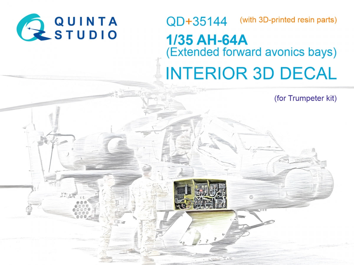 Quinta Studio QD+35144 AH-64A forward avionics bays 3D-Printed &amp;amp; coloured Interior on decal paper (Trumpeter) (with 3D-printed resin parts) 1/35