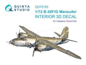 Quinta Studio QD72193 B-26F/G Marauder 3D-Printed colored Interior on decal paper (Hasegawa) 1/72