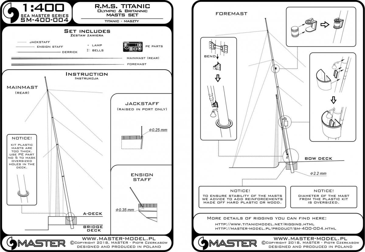 Master SM-400-004 R.M.S. Titanic (Olympic, Britannic) – zestaw masztów 1/400 – Bild 3