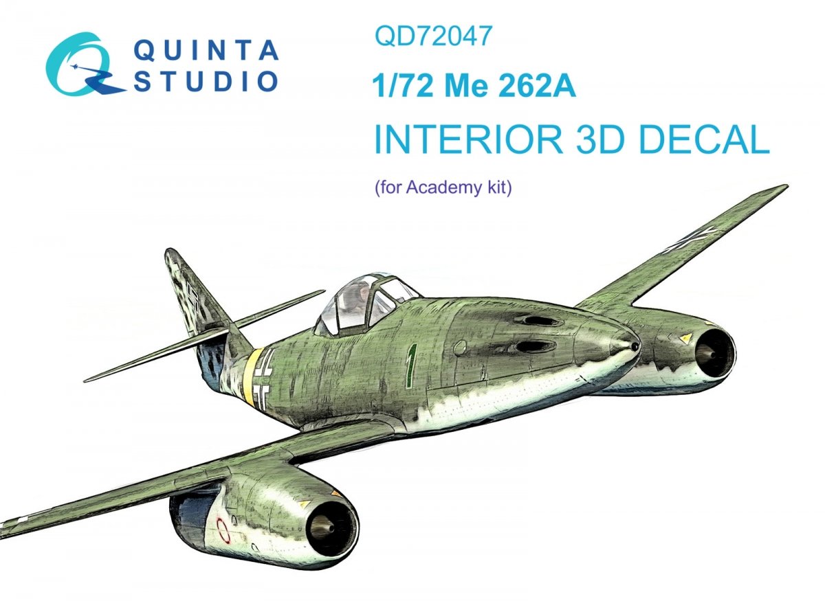 Quinta Studio QD72047 Me-262A 3D-Printed &amp; colored Interior on decal paper (Academy) 1/72