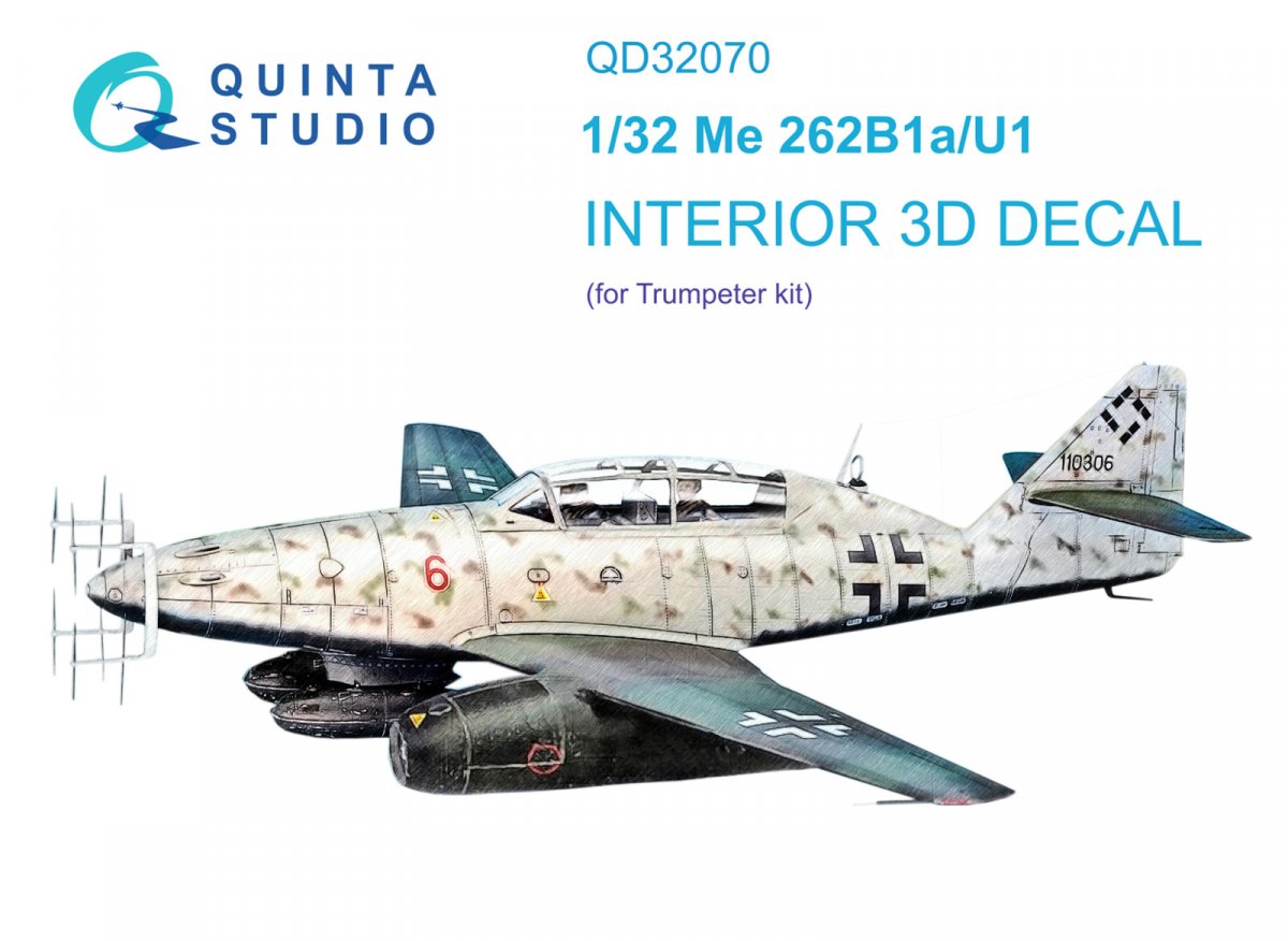 Quinta Studio QD32070 Me 262B1a/U-1 3D-Printed &amp; colored Interior on decal paper (Trumpeter) 1/32