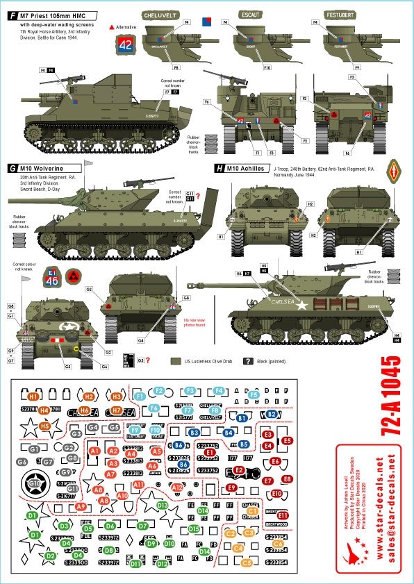 Star Decals 72-A1045 Royal Artillery # 1. 75th D-Day Special. The Big Guns - Sexton, Priest, Wolverine and Achilles 1/72 – Bild 2