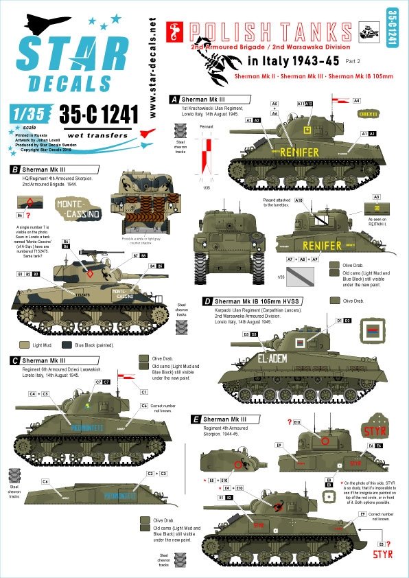 Star Decals 35-C1241 Polish Tanks in Italy 1943-45 #2 1/35