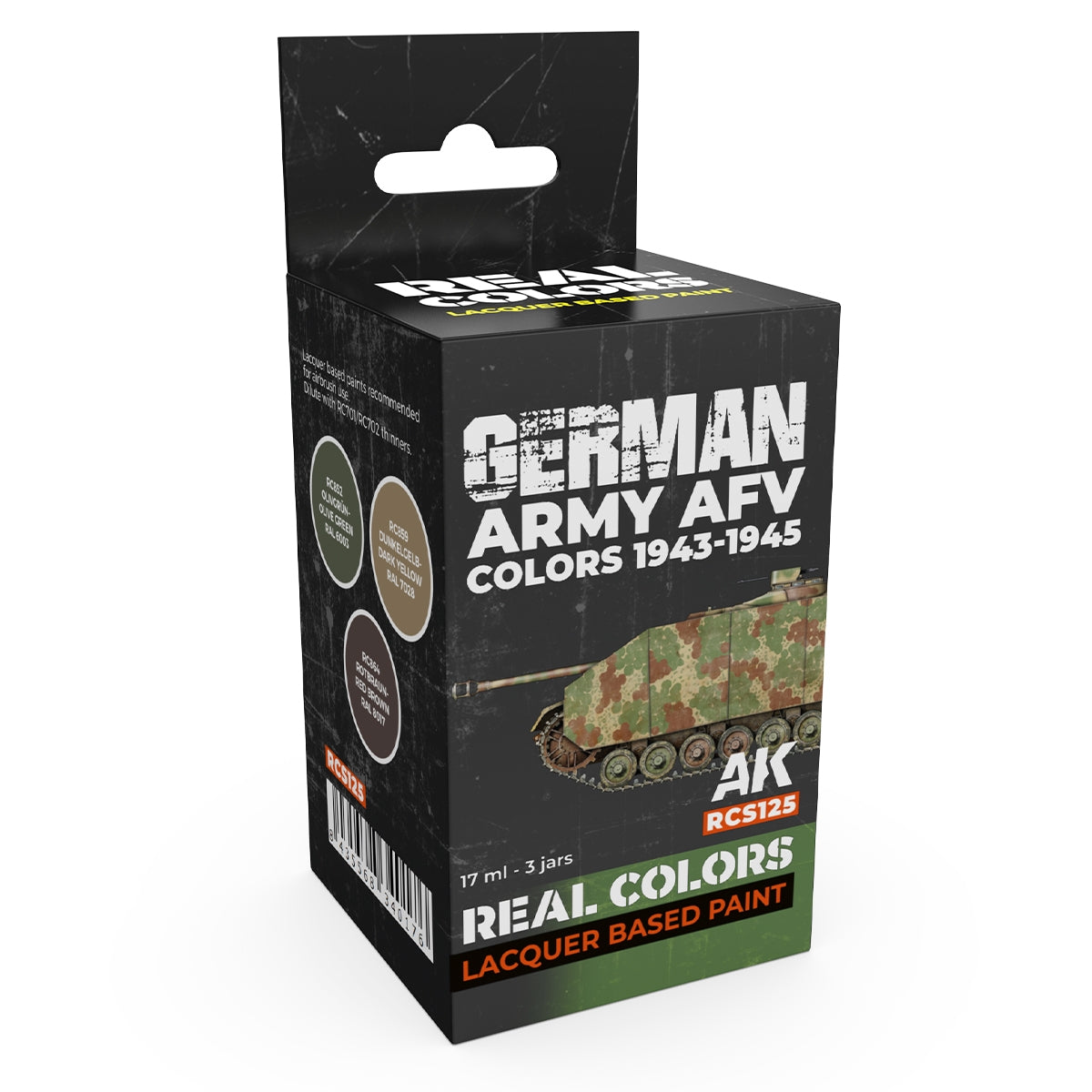 Peinture AK Interactive RCS125, couleurs des véhicules blindés de l'armée allemande (1943-1945), 3 flacons de 17 ml.