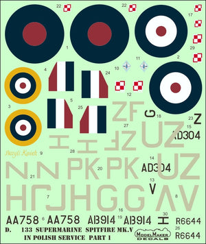 ModelMaker Decals D48133 Supermarine Spitfire Mk V in Polish service part I 1/48