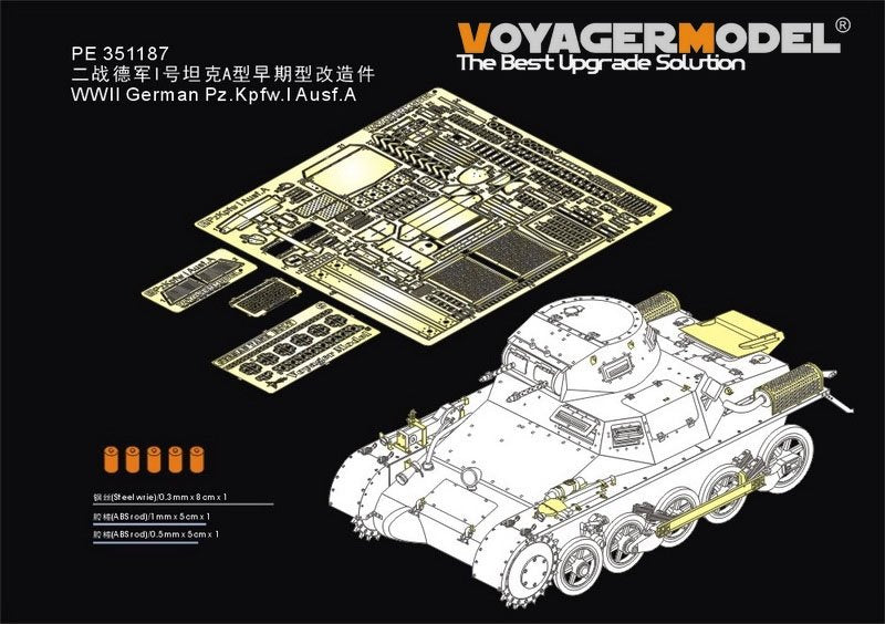 Maquette Voyager PE351187, char allemand Pz.Kpfw.I Ausf.A de la Seconde Guerre mondiale (pour TAKOM 2145), échelle 1/35