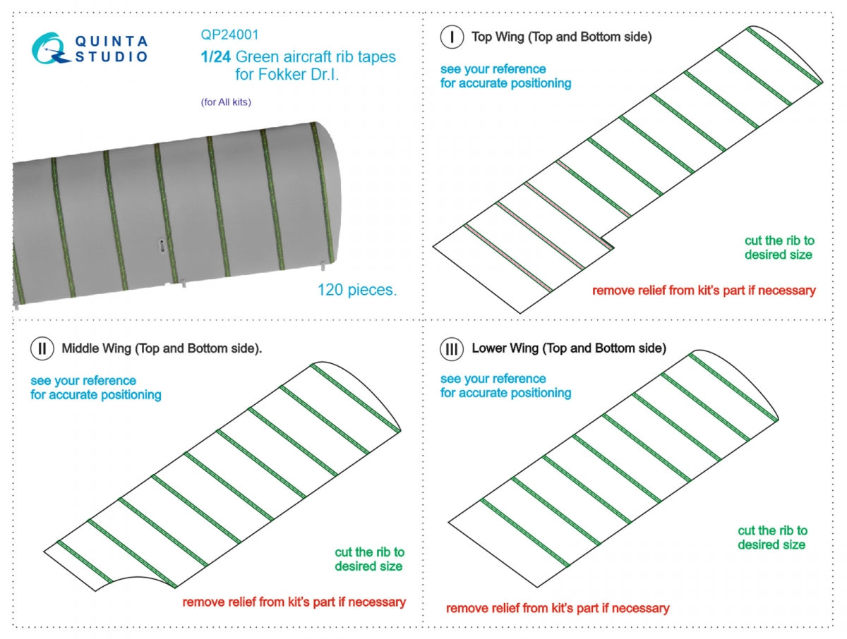 Quinta Studio QP24001 Green rib tapes Fokker Dr.I (All kits) 1/24 – Bild 10