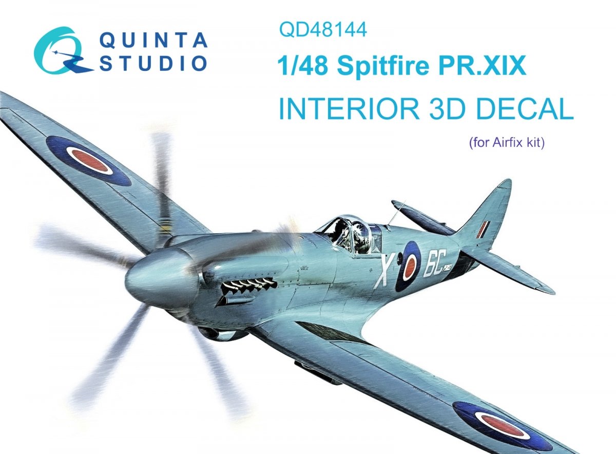 Quinta Studio QD48144 Spitfire PR.XIX 3D-Printed &amp; colored Interior on decal paper (Airfix) 1/48