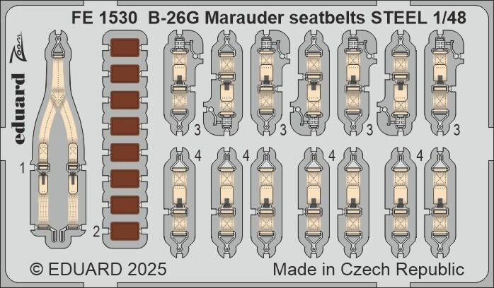 Eduard FE1530 B-26G Marauder seatbelts STEEL ICM 1/48