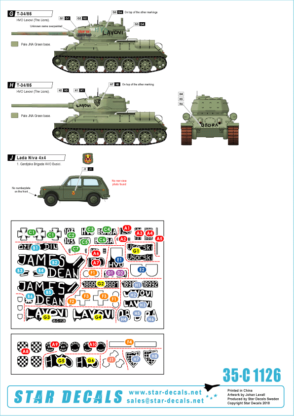 Star Decals 35-C1126 HVO (Croat). M-84, BRDM-2 2S1 Gvosdika, M-60P, M53/70 Praga, VW T3 1/35 – Bild 2