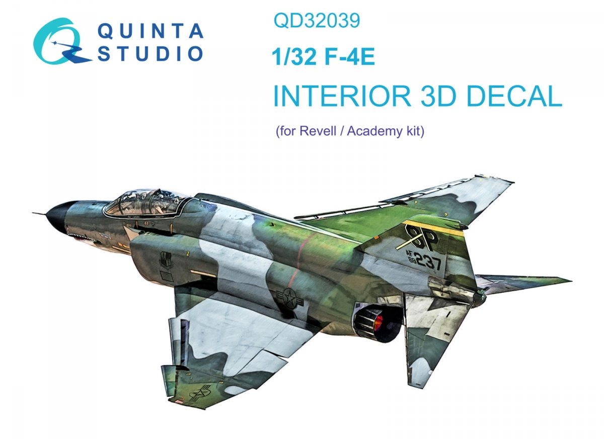 Quinta Studio QD32039 F-4E 3D-Printed &amp; colored Interior on decal paper (Revell) 1/32