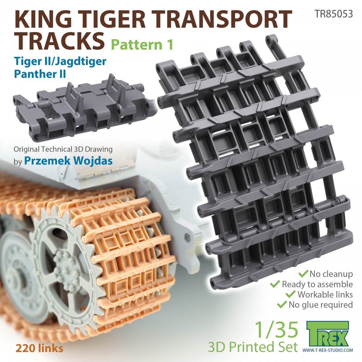 T-Rex Studio TR85053 Chenilles de transport King Tiger, motif 1, échelle 1/35