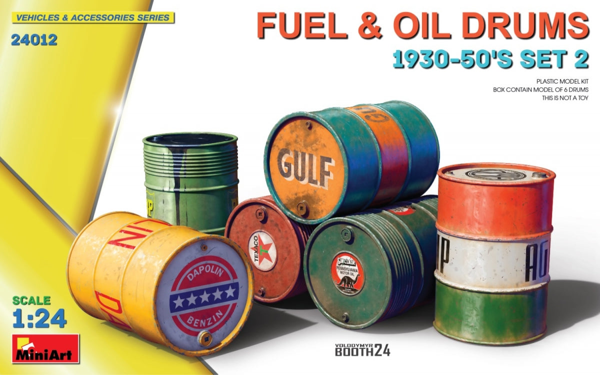 MiniArt 24012 Bidons de carburant et d&amp;#39;huile, années 1930-1950, lot de 2 1/24
