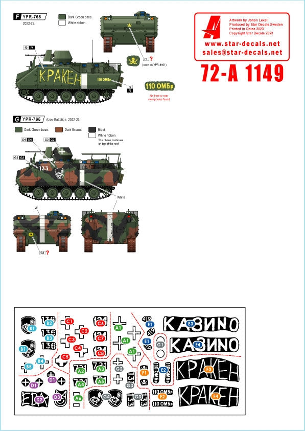 Star Decals 72-A1149 War in Ukraine # 11 Foreign Aid to Ukraine 2022-23. M113A2/A3, M113G3 and YPR-765 1/72 – Bild 2