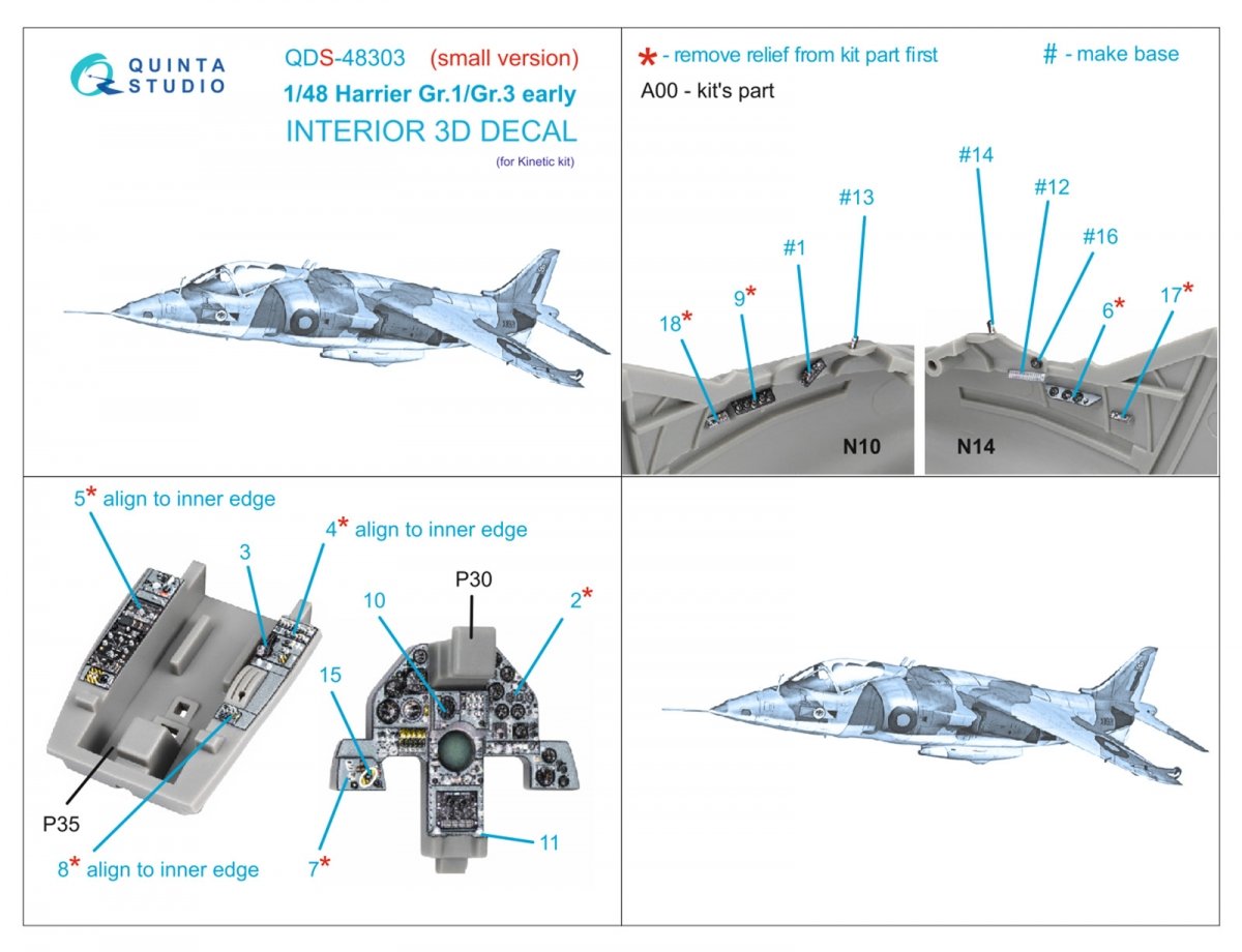 Quinta Studio QDS-48303 Harrier Gr.1/Gr.3 Early 3D-Printed &amp;amp; coloured Interior on decal paper (Kinetic) (Small version) 1/48 – Bild 2