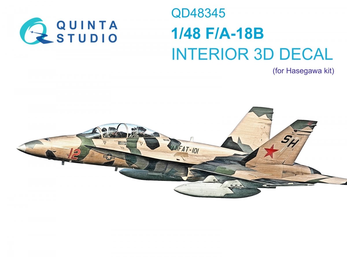 Quinta Studio QD48345 F/A-18B 3D-Printed &amp; colored Interior on decal paper (Hasegawa) 1/48