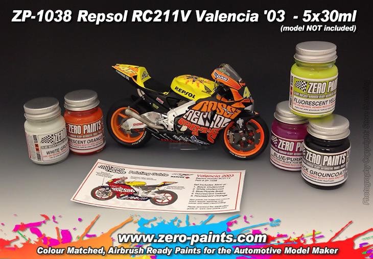 Coffret de peinture Zero Paints ZP-1038 Repsol RC211V Valencia &amp;#39;03, 5 pots de 30 ml – image 2