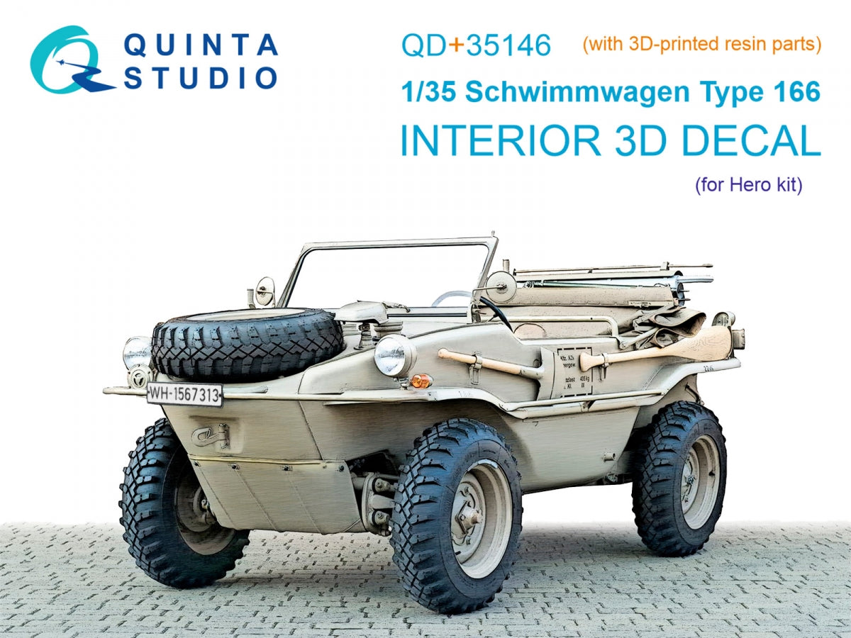 Quinta Studio QD+35146 Schwimmwagen Type 166 3D-Printed &amp; coloured Interior on decal paper (Hero) (with 3D-printed resin parts) 1/35