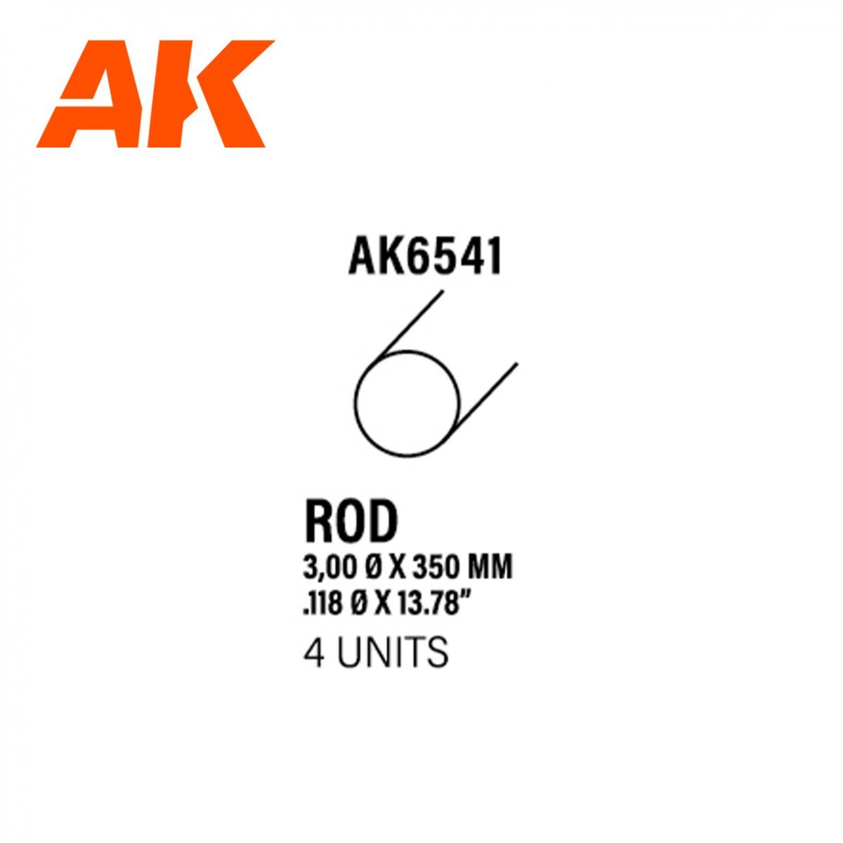 AK Interactive AK6541 TIGE 3.00 DIAMÈTRE X 350MM – TIGE EN STYRÈNE – (4 UNITÉS)