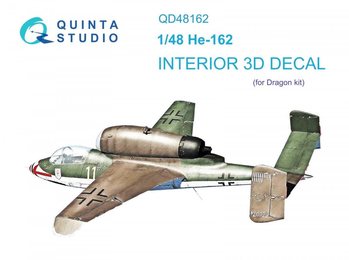 Quinta Studio QD48162 He 162 3D-Printed &amp;amp; coloured Interior on decal paper (Dragon) 1/48