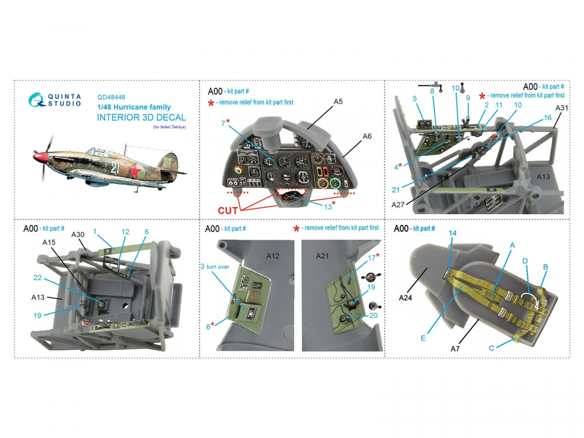 Quinta Studio QD48446 Hurricane family 3D-Printed coloured Interior on decal paper (Italeri/Tamiya) 1/48 – immagine 5