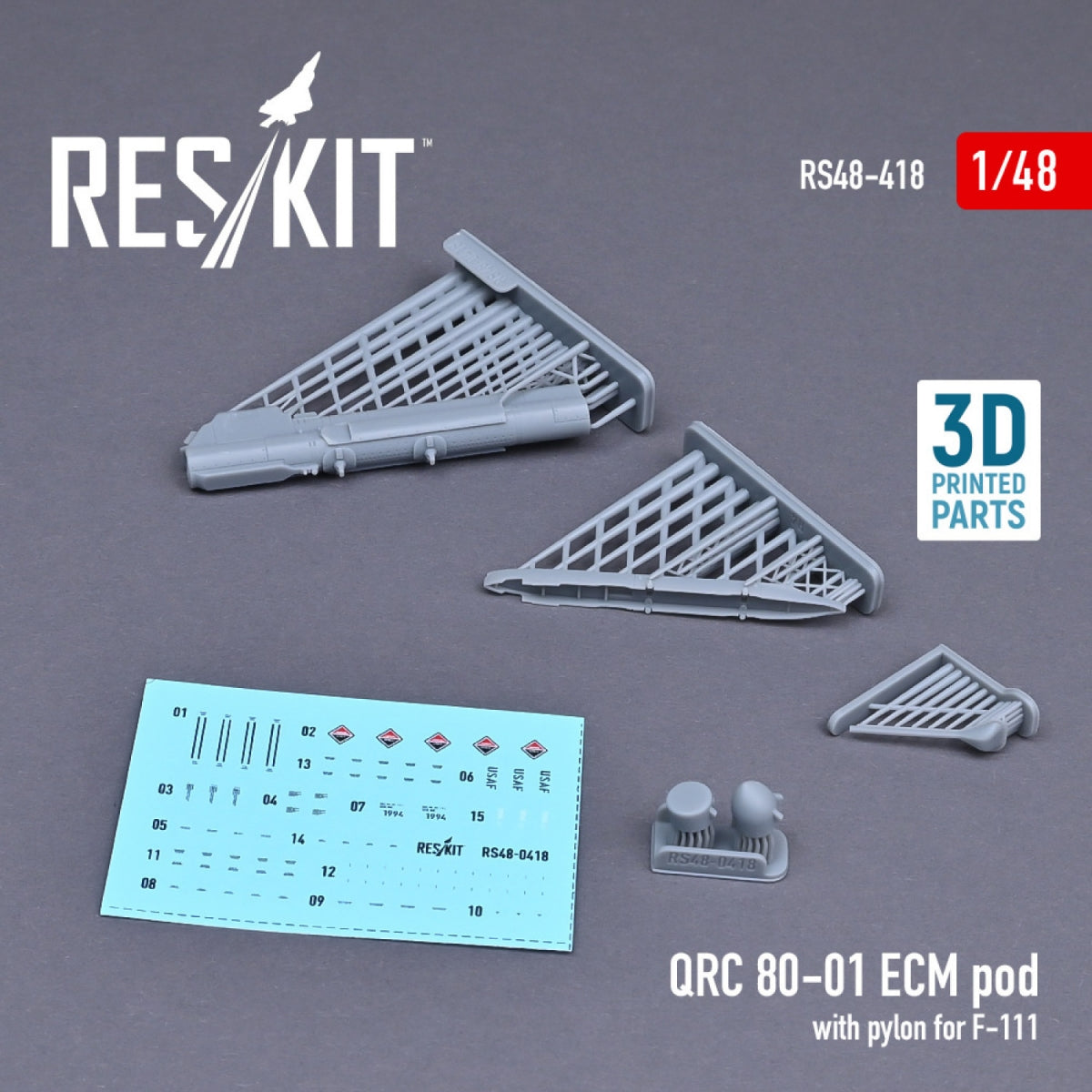 RESKIT RS48-0418 QRC 80-01 Nappe ECM avec pylône pour F-111 (imprimée en 3D) 1/48 – image 2