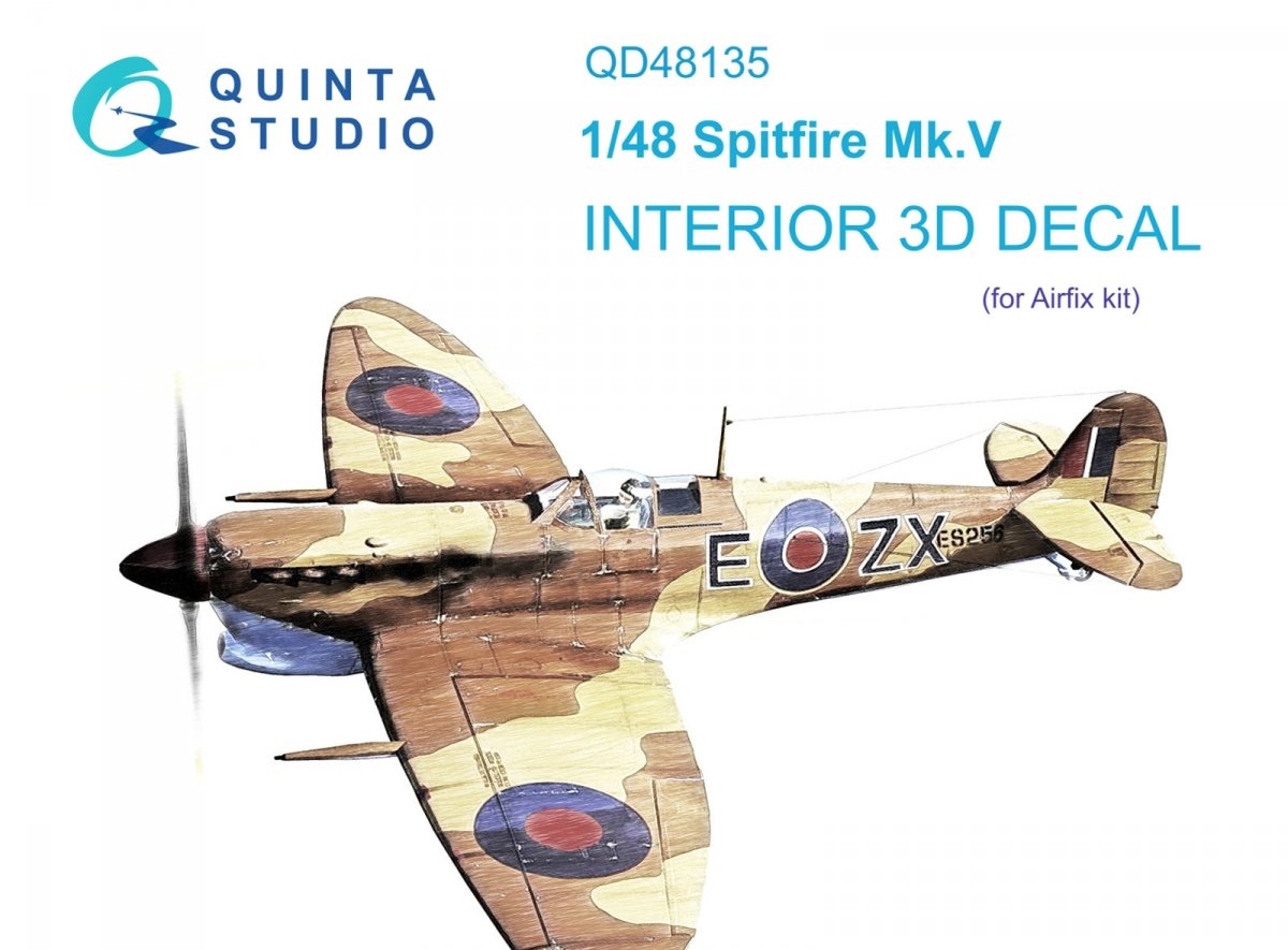 Quinta Studio QD48135 Spitfire Mk.V 3D-Printed &amp;amp; coloured Interior on decal paper (Airfix) 1/48