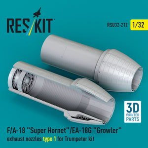 RESKIT RSU32-0212 F/A-18 "Super Hornet"/EA-18G "Growler" exhaust nozzles type 1 for Trumpeter kit (3D Printed) 1/32