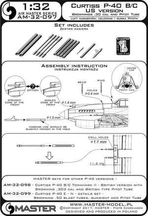 Master AM-32-097 Curtiss P-40 B/C - wersja USA - lufy karabinów Browning .30 cal i amerykańska wersja Rurki Pitota 1/32 – immagine 3