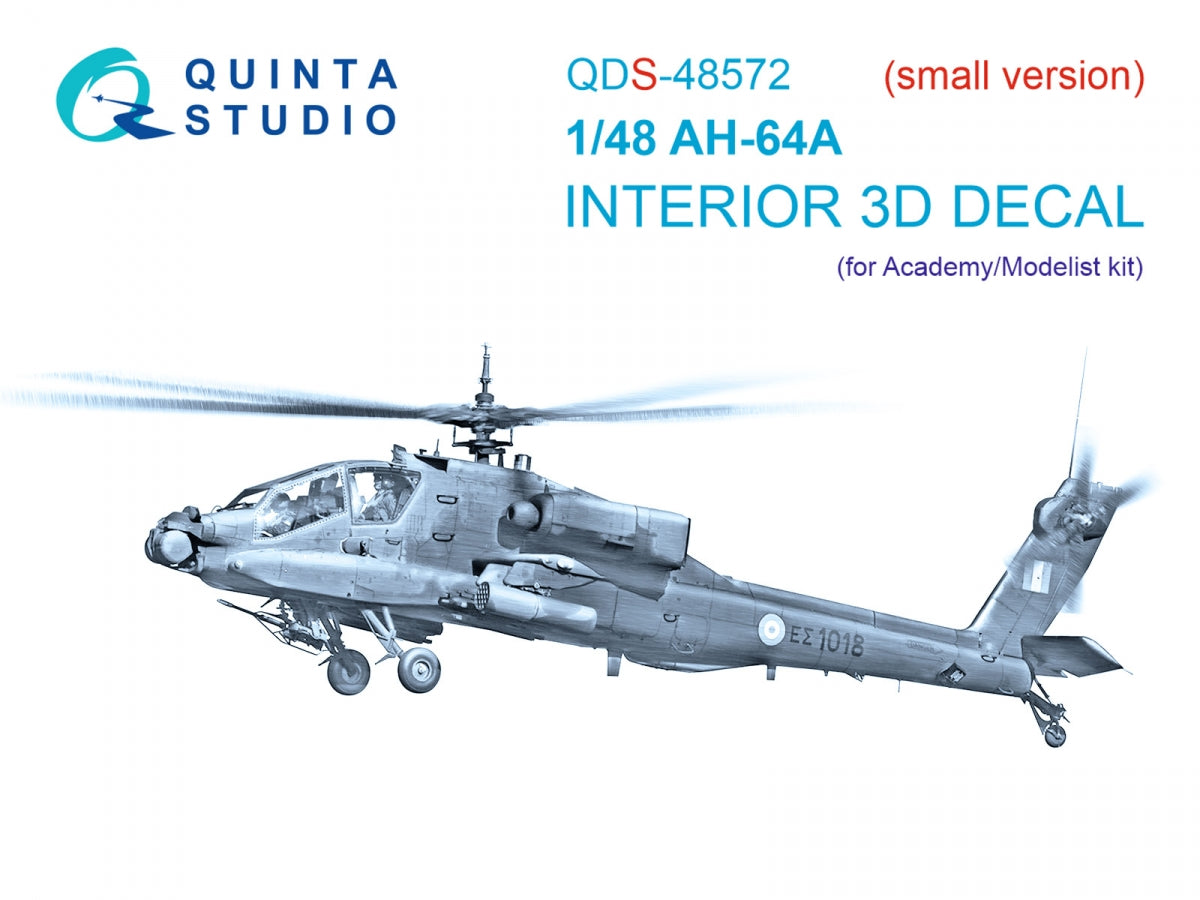 Quinta Studio QDS-48572 AH-64A 3D-Printed & coloured Interior on decal paper (Academy/Modelist) (small version) 1/48