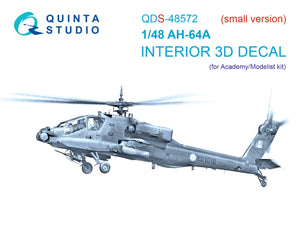 Quinta Studio QDS-48572 AH-64A 3D-Printed &amp;amp; colored Interior on decal paper (Academy/Modelist) (small version) 1/48