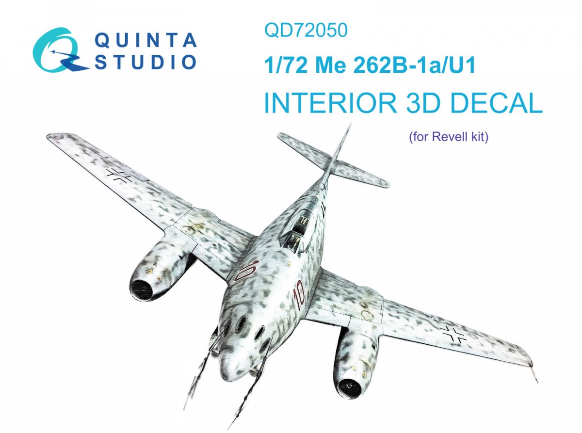 Intérieur imprimé en 3D et coloré sur papier décalcomanie (Revell) pour Me-262B-1a/U1 (Quinta Studio QD72050) à l'échelle 1/72
