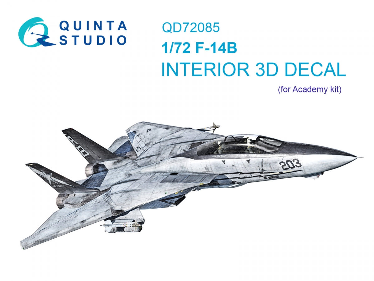 Quinta Studio QD72085 F-14B 3D-Printed &amp;amp; coloured Interior on decal paper (Academy) 1/72